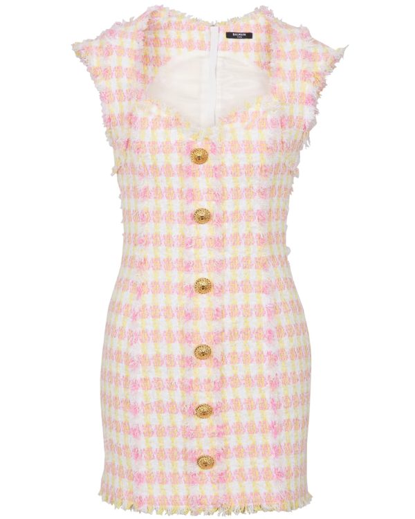 Blanc and Jaune Miami Tweed Buttoned Mini Dress For Cheap