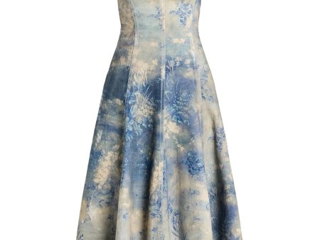 Blue and Pearl Wildflower Sleeveless Day Dress For Cheap