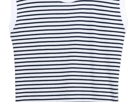 White and Royal British Navy Stripe Vintage Aiden Muscle Tee on Sale