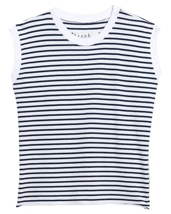 White and Royal British Navy Stripe Vintage Aiden Muscle Tee on Sale