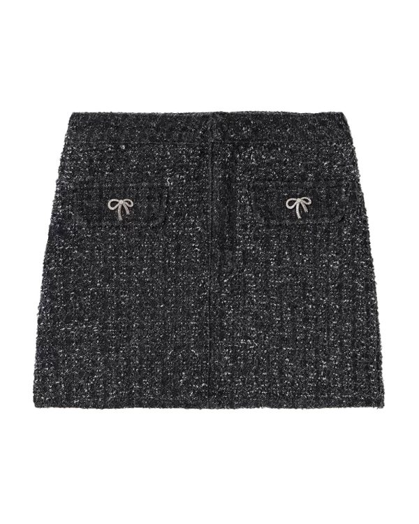 Textured Black Denim Mini Skirt on Sale