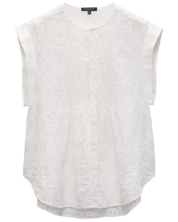 White Embroidered Gabby Top Cheap