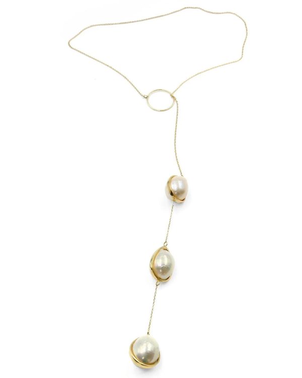 Three Pearl Droplet Lariat Necklace For Discount