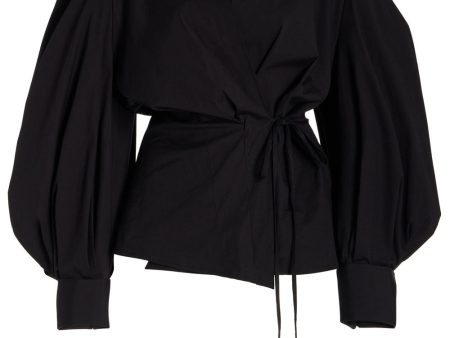 Black Puff Sleeve Wrap Blouse Sale