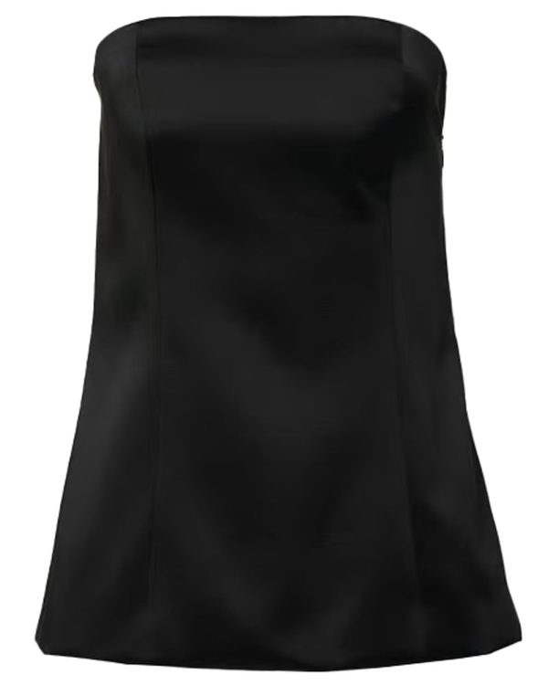 Black Satin Strapless Princess Seam Blouse Online Sale