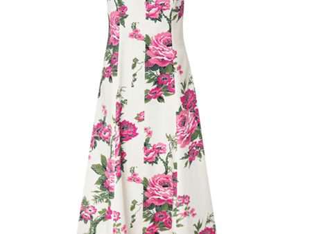 White Floral Print Sleeveless Button Front Midi Dress Fashion