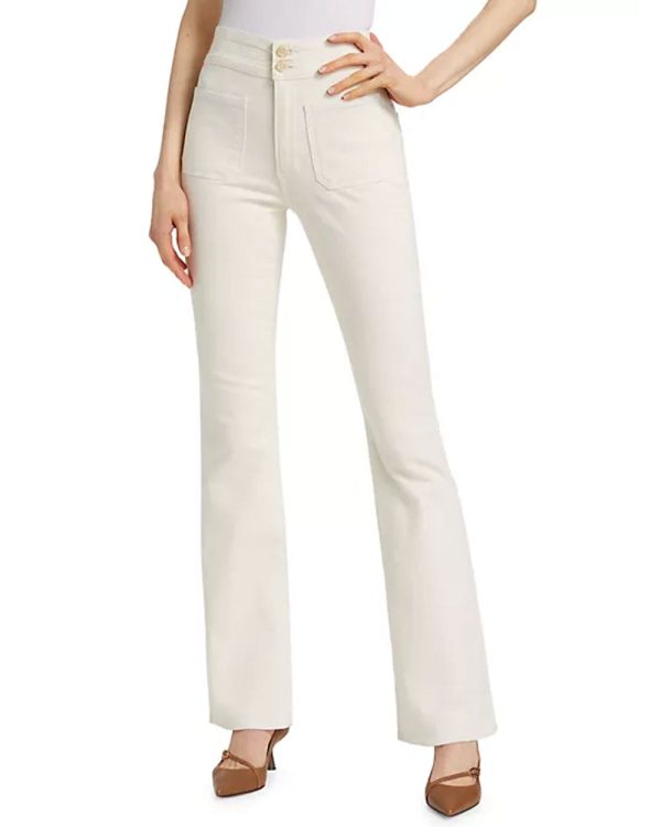 Beverly Skinny Flared Patch Pocket Jeans in Ecru Hot on Sale