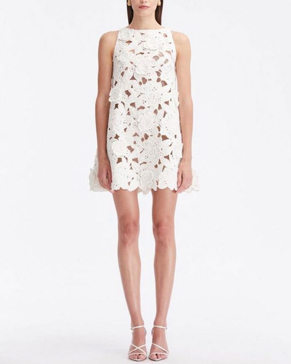 White Crochet Gardenia Trapeze Dress Online Hot Sale