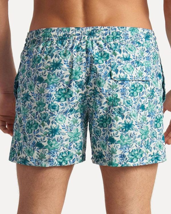 Blue and Green Floral Swim Short For Sale