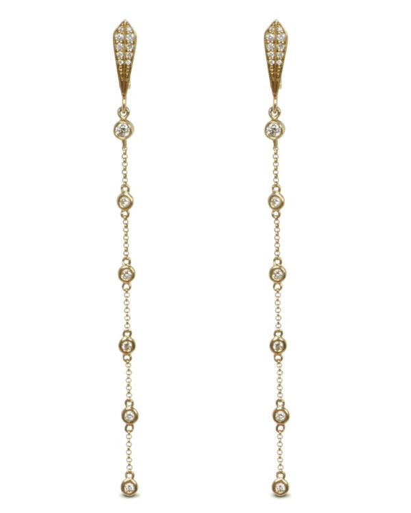 Tiny Diamond Bezel Chain Earrings Hot on Sale