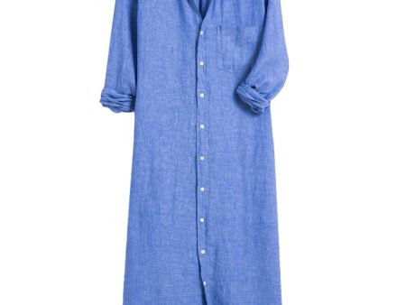 Blue Linen Rory Maxi Shirt Dress Online Hot Sale