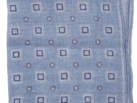 Blue Print Linen Pocket Square Sale