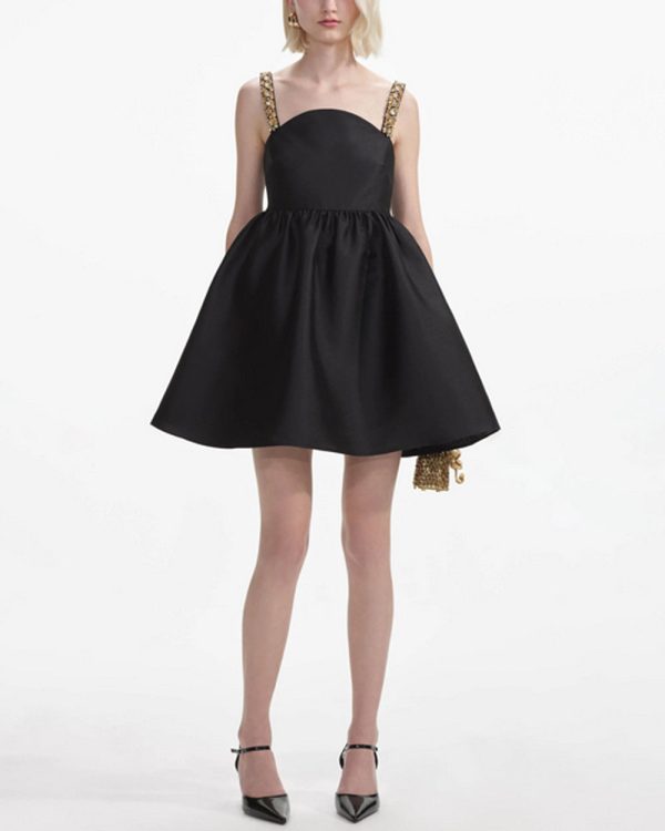 Black Embellished Taffeta Mini Dress Online now