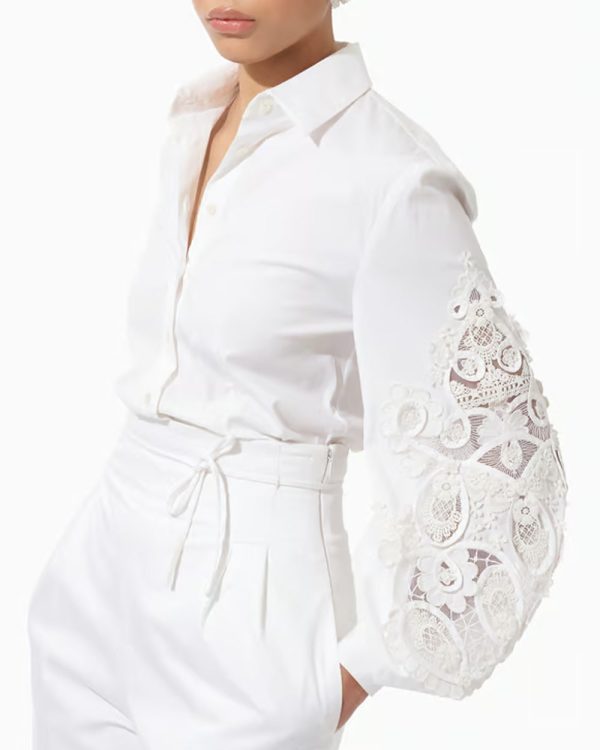 White Embroidered Puff Sleeve Blouse Online now