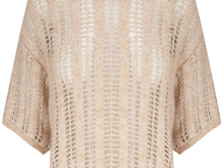 Beige Open Knit Sequin Sweater Online Sale