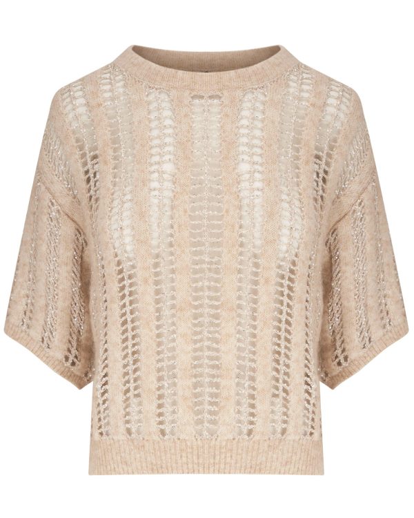 Beige Open Knit Sequin Sweater Online Sale