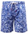 Blue and White Print Swim Shorts For Cheap