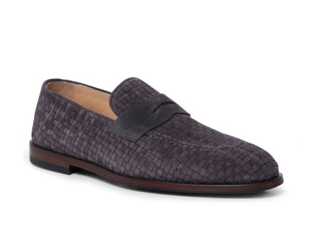 Woven Suede Penny Loafer in Seal Grey Hot on Sale