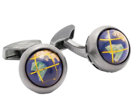 Silver and Black Rhodium Bushed Globe Cufflinks For Sale